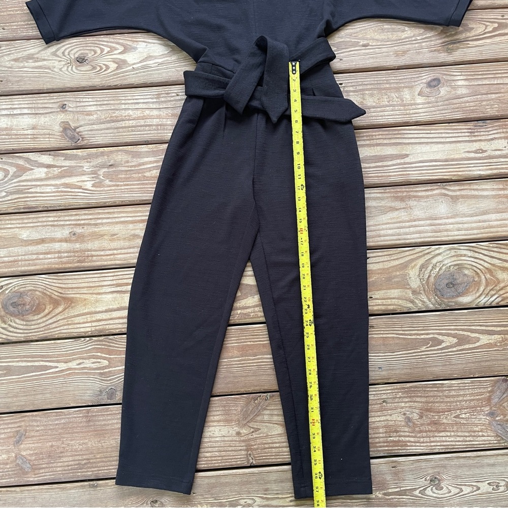 Anthropologie Jumpsuit Womens Size XS Black Sutton Ponte Belted Pockets V Neck - Picture 7 of 13